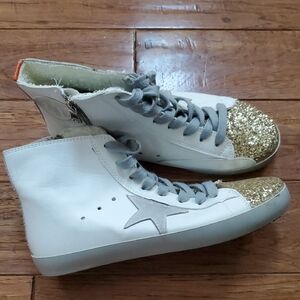 Golden Star Women's White and Gold High-Top Sneakers